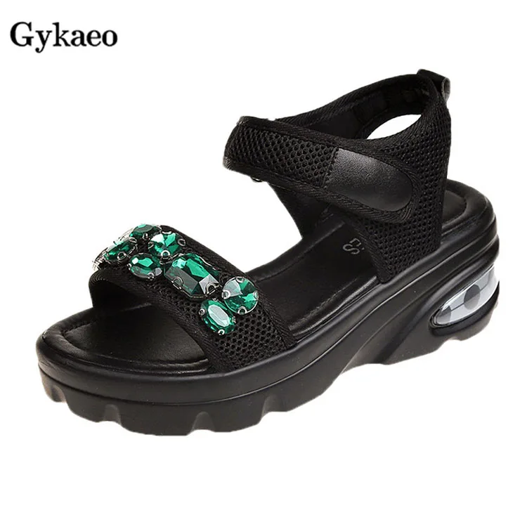

Gykaeo Fashion Crystal Sandals Summer 2019 Women's Thick Soles Raised Fish Mouth Beach Shoes Students Platform Sandals Mujer