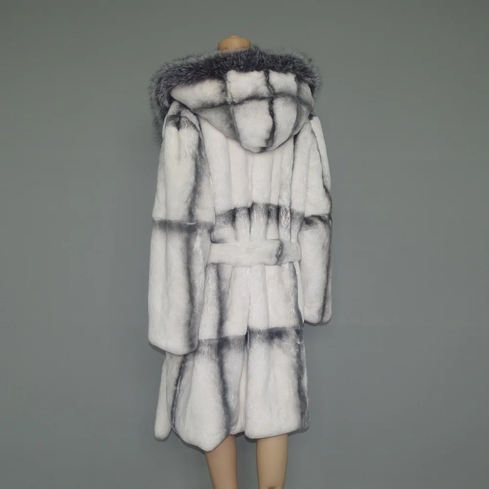 100 см длинное пальто с капюшоном из меха серебристой лисы/имитация белого креста, норка, дизайн, мех кролика Рекс, верхняя одежда, пальто, Блейзер, парка
