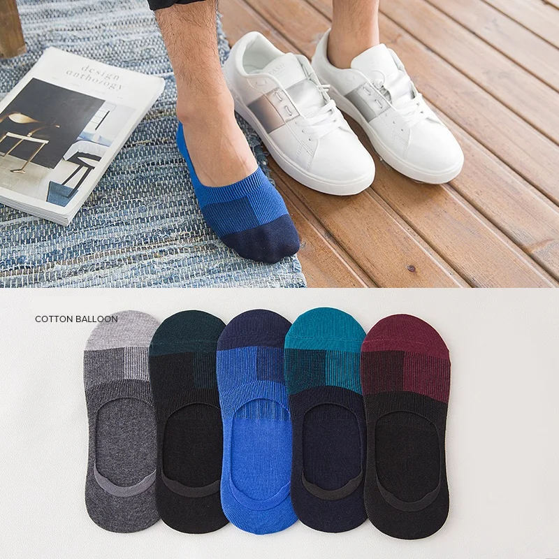 5 Pairs/lot New Cotton men invisible socks men socks silicone anti skid