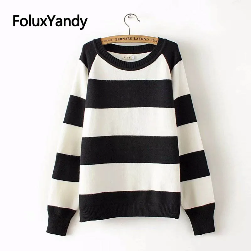 Autumn O-neck Sweater Casual Long Sleeve Striped Plus Size Women Sweater XXXL Knitting Pullovers Black Orange KKFY2772 Autumn O-neck Sweater Casual Long Sleeve Striped Plus Size Women Sweater XXXL Knitting Pullovers Black Orange KKFY2772