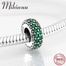 Настоящее серебро 925 проба зеленые круглые, с цирконом DIY бусины для изготовления ювелирных изделий подходят к оригинальному браслету Pandora