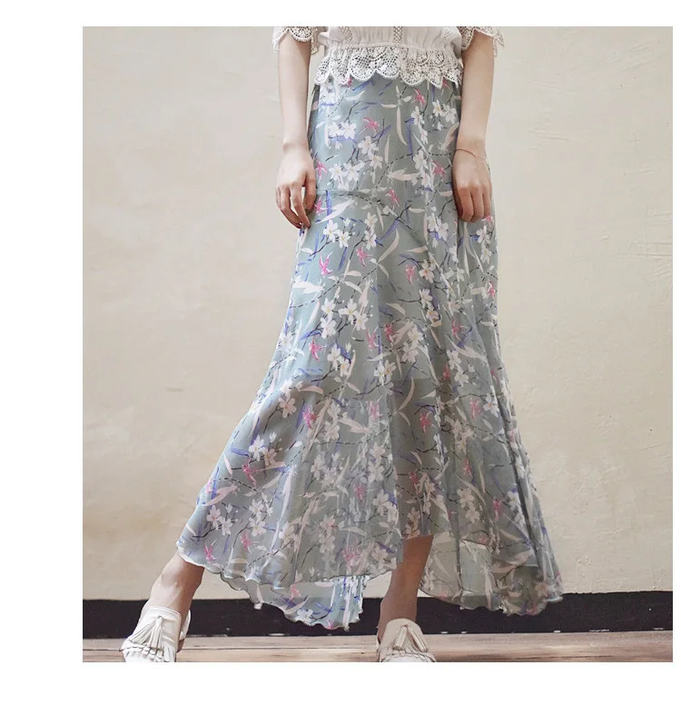 Летние женские шифоновые длинные юбки с цветочным принтом, женские юбки с высокой талией в стиле бохо, Женская юбка макси Saia Faldas