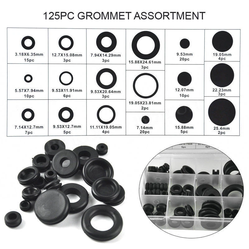 125Pc Rubber Grommet Assortment Firewall Hole Plug Set Electrical Wire Gasket