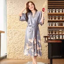 

Satin Robes for Brides Wedding Robe Sleepwear Silk Pijama Casual Bathrobe Animal Rayon Long Nightgown Women Kimono