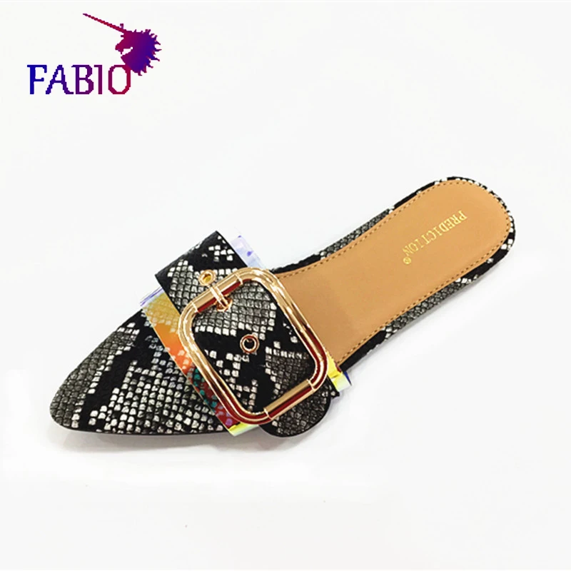 

Bright beauty Metal buttons women snake slippers Women's summer flats ladies shoes