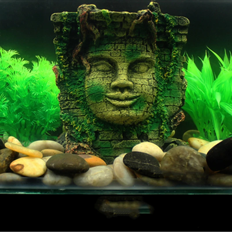 Artificial Resin Ancient Egyptian Pharaoh Sphinx Ruins Roman Style Face Pillar Statue Aquarium Decorations Fish Tank Ornament Fish Tank Ornaments Fish Tank Decorations Aquarium Ornaments
