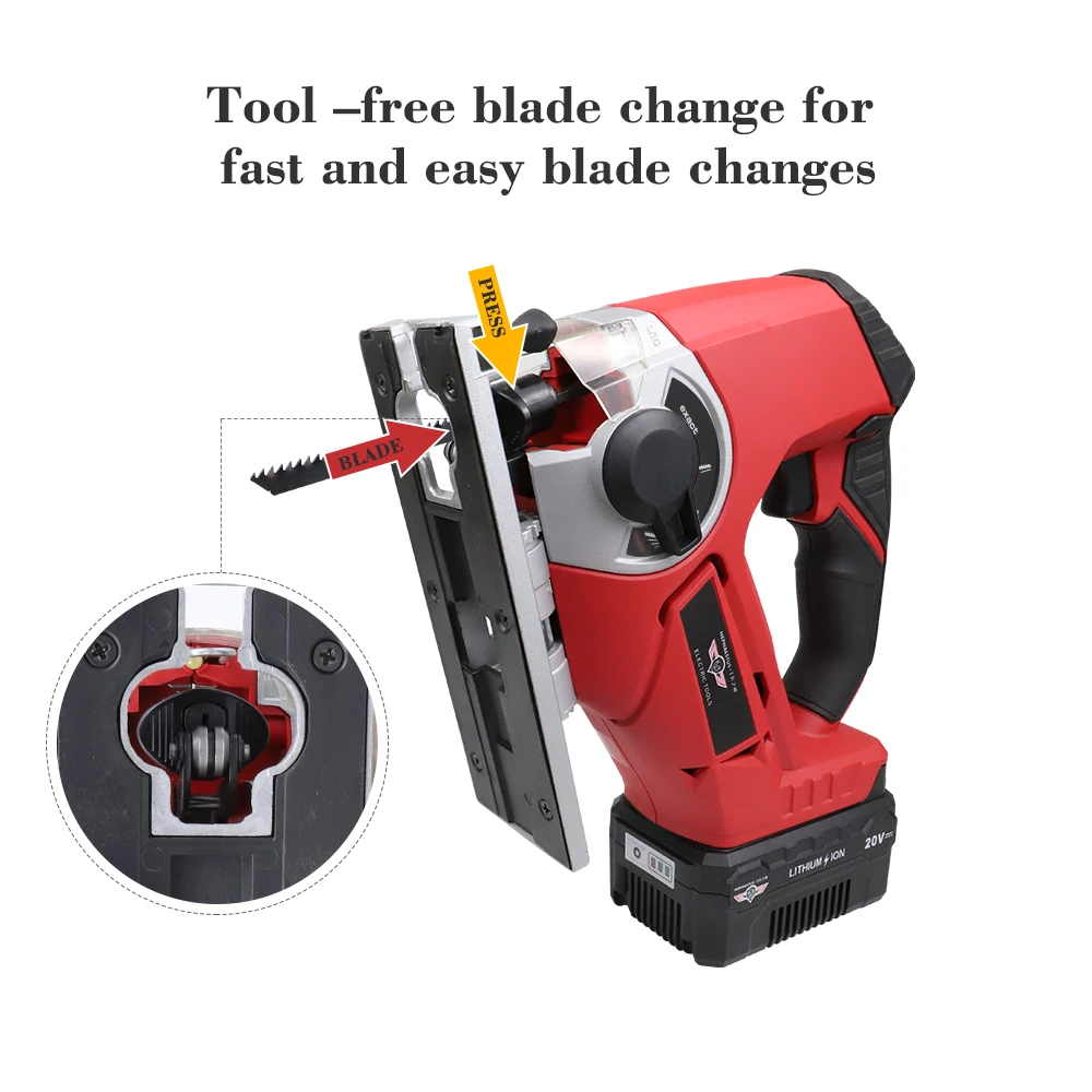 

HEPHAESTUS 20V Cordless Jig Saw Scroll saw Electric Saw Power Tool Quick Change Blade LED Light Guide With 6Pcs Blades mini saw