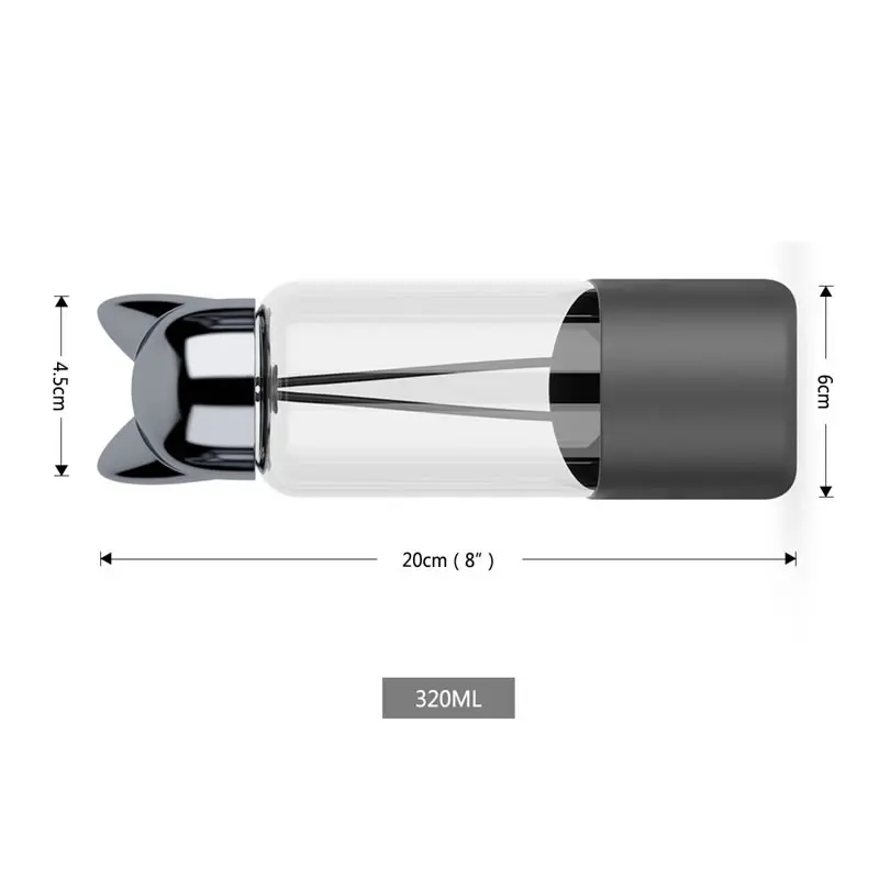 Стеклянная бутылка для воды с лисьими ушками, 320 мл, с петлей для переноски, для прогулок, спорта, напитков, протеина, шейкер, портативная, большая емкость, посуда для напитков