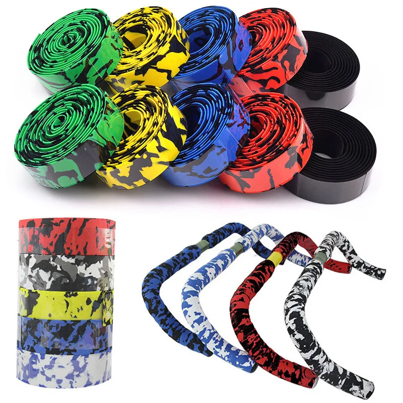 

190*30cm Road Bike Bicycle Handlebar Tape Camouflage Belt Cycling Handle Belt Cork Wrap with Bar Plugs Non slip Absorb Sweat