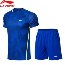 Li-Ning, мужские костюмы для бадминтона, футболка+ шорты, набор для соревнований, дышащий, на сухой, комфортной подкладке, спортивный костюм, наборы, AATN031 COND18