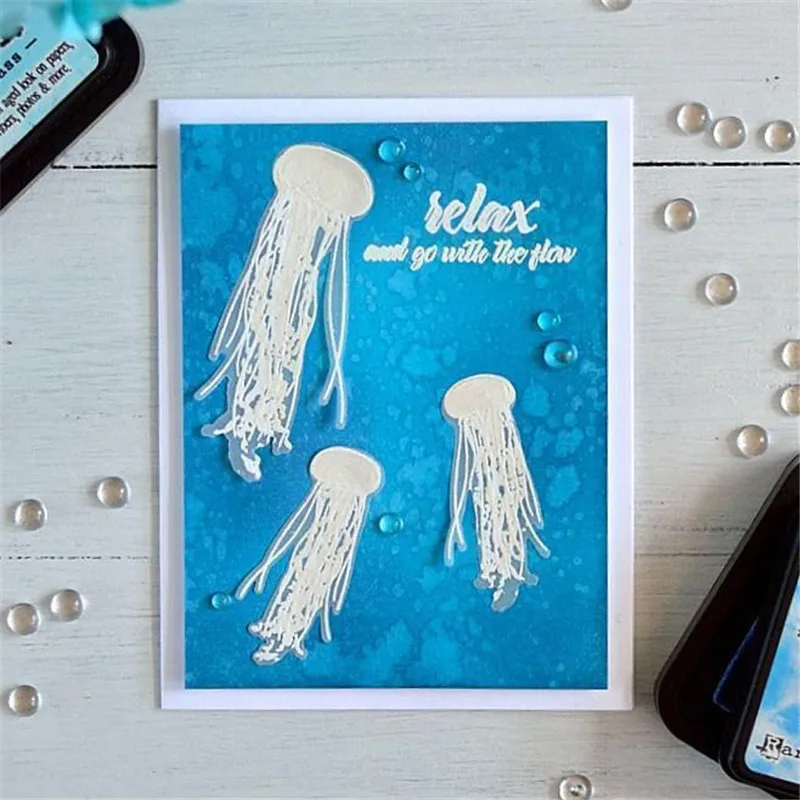 

Animal Jellyfish Marine Life Metal Cutting Dies for Scrapbooking and Clear Stamps New 2019 Die Cuts for Card Making Stitch Craft