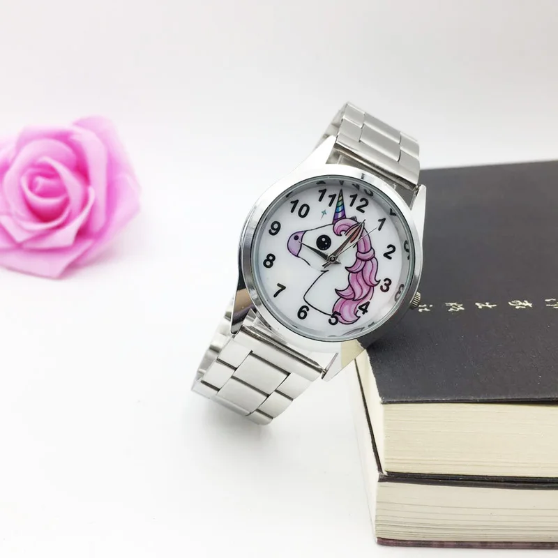 Women Watch Quartz Animal Stainless-Steel Girl Cartoon Relojes Cute Band Silver Number