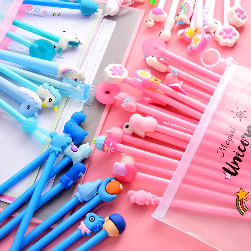 Смешивание 20 штук розовый гелевая ручка Карандаш Чехол Набор Kawaii Чехол для мобильного телефона в стиле "BTS Единорог кактус 0,5 мм черные чернила милые ручка с ультратонким стержнем корейские канцелярские принадлежности