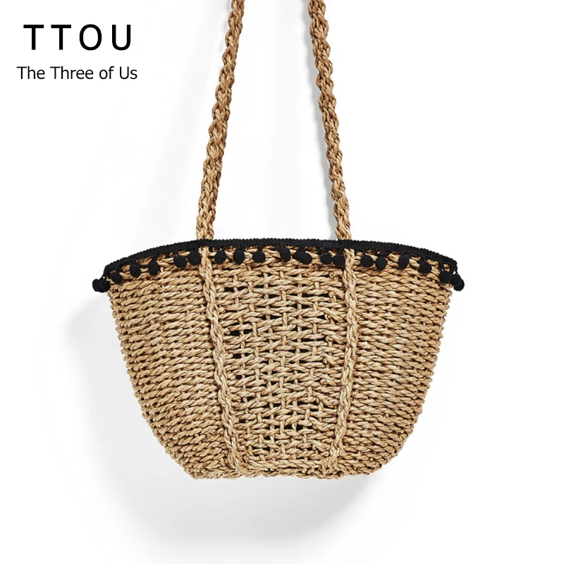 TTOU Bohemian Beach Bag for Women Casual Handmade Straw Bags Summer