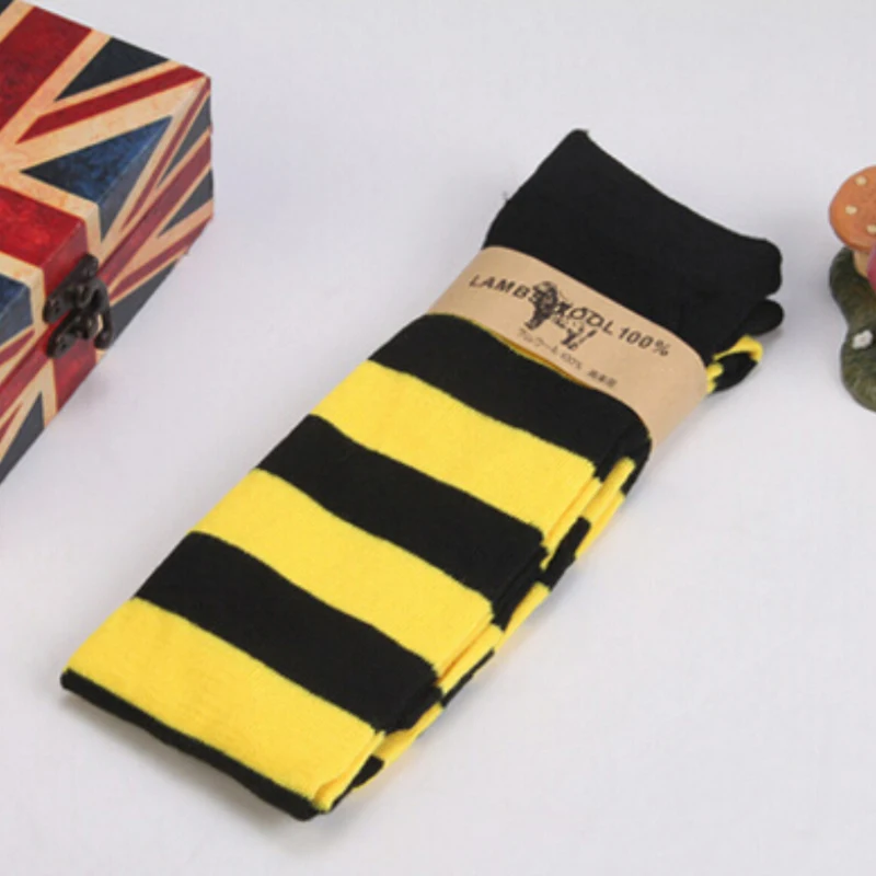 Модные женские полосатые чулки до бедра для девочек, хлопковые чулки выше колена размера плюс - Цвет: Black Yellow