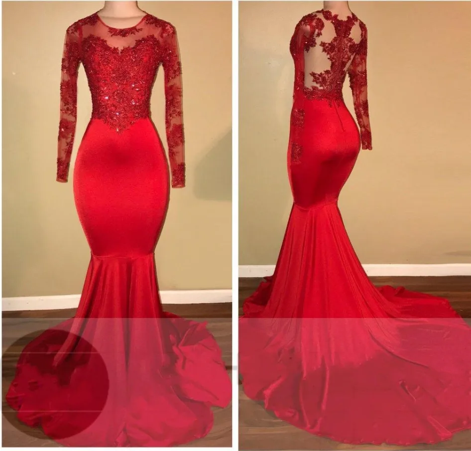 

Lace Appliques African Prom Dress Red Mermaid Evening dress Formal Party Gown custom