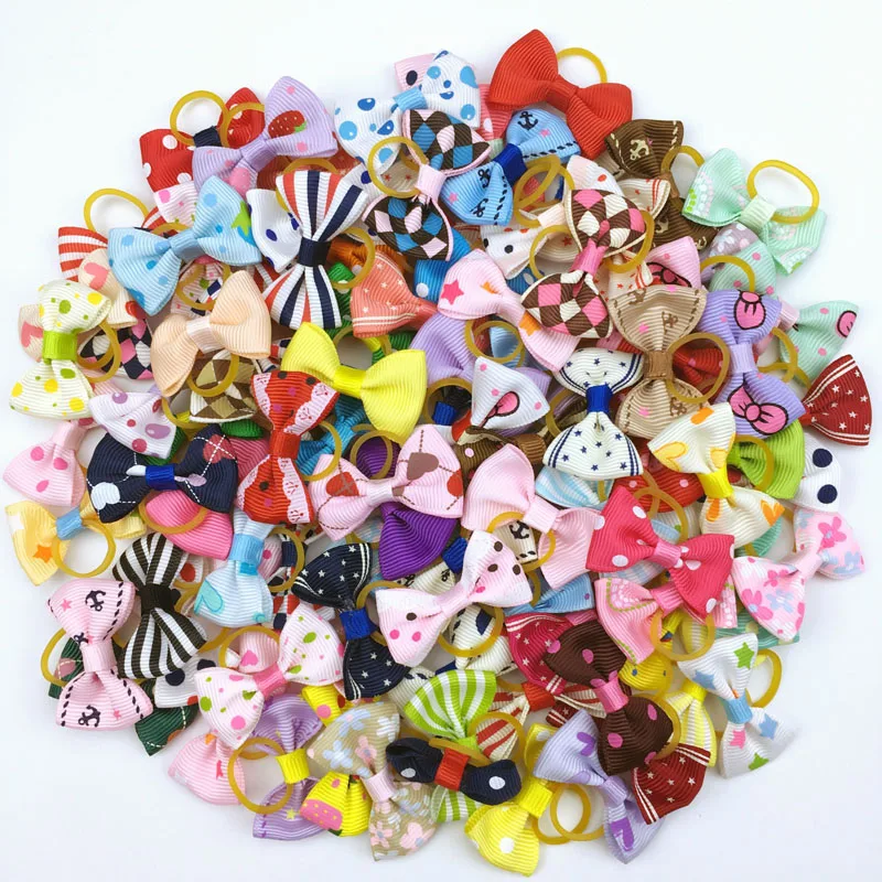 (100 pièces/lot) mignon ruban accessoires de toilettage pour animaux de compagnie à la main petit chien chat cheveux nœuds avec élastique élastique 121 couleurs
