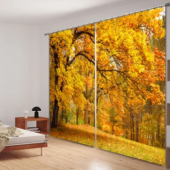 

Forest deciduous 3D Painting Blackout Curtains Office Bedding Room Living Room Sunshade Window Bedding Set Custom-made Size