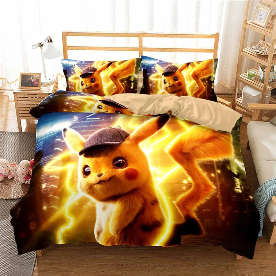 Helengili 3d Bedding Set Pokemon Pikachu Print Duvet Cover Set