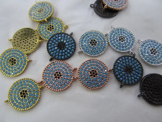 

Top Quality CZ Micro Pave Evil Eye Disc Pendant Eyes Micro Crystal Pave Diamond connector 20mm 6pcs