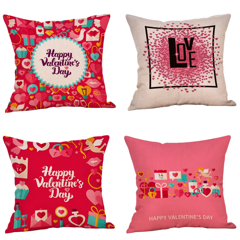 

Gacsidy Store dakimakura 4PC Pillowslip Happy Valentine PillowCases Linen Home Pillow Case