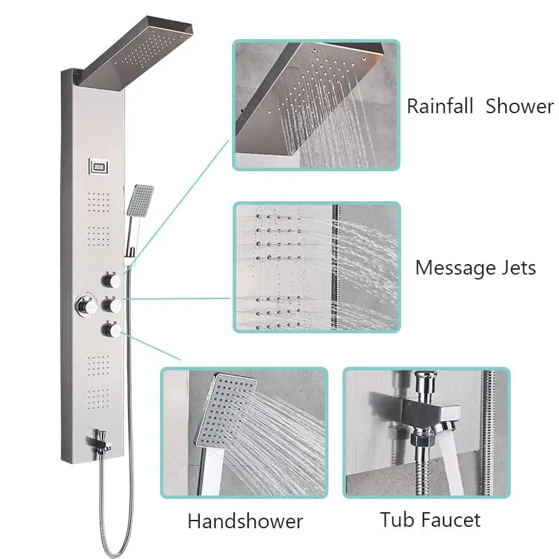 Матовый никель гидроэлектричество Цифровой температурный дисплей душевая панель Колонка дождевой Душ пилон душевая панель системы
