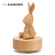 JUH 1pc Animal Design Rabbit Bear In Optional 360-Rotating Musical Boxes Wooden Music Box Wood Crafts Gift Vintage Accessories