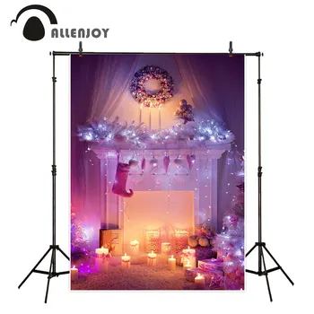 

Allenjoy photography background christmas fireplace wreath sock magic fire decorated story in lighted backdrop Photo studio