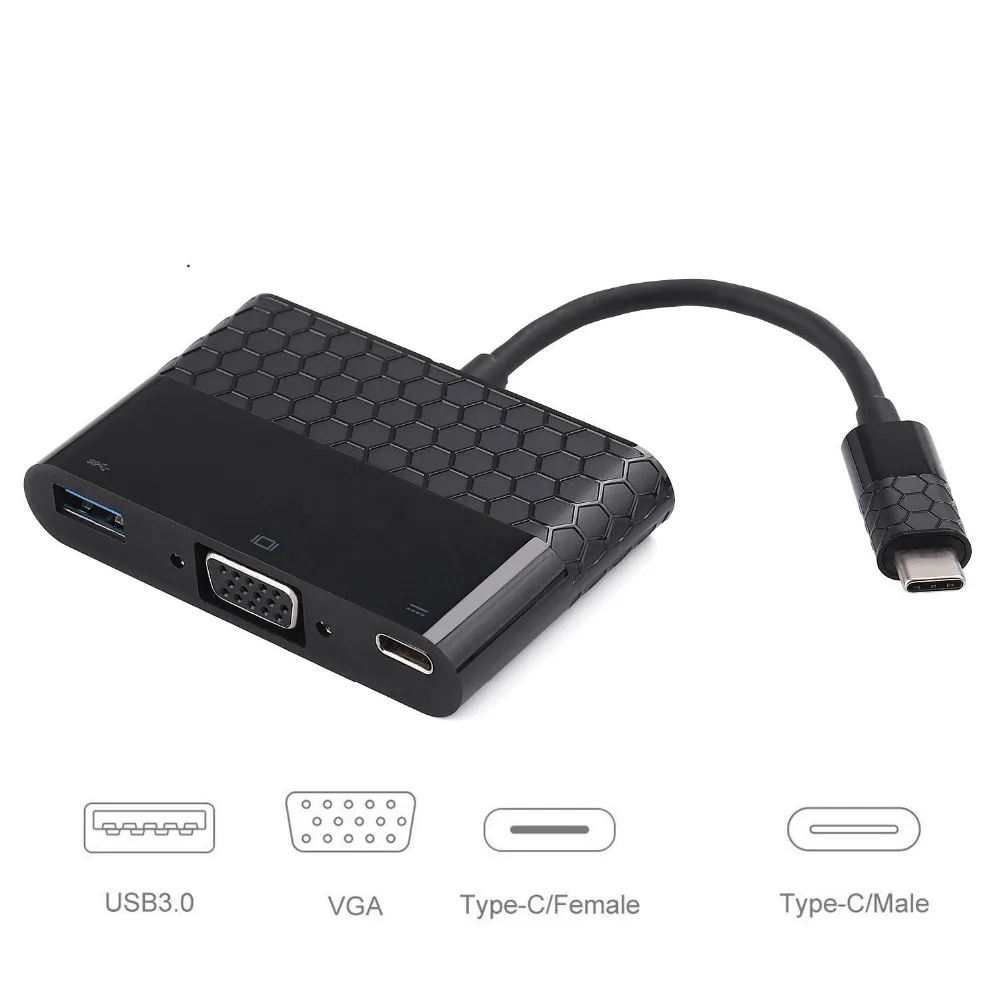 USB3.1 Тип-C на адаптер VGA 2 К концентратора преобразователь с USB 3.0 и USB c 3.1 Быстрая зарядка Порты для нового MacBook/Chromebook Pixel