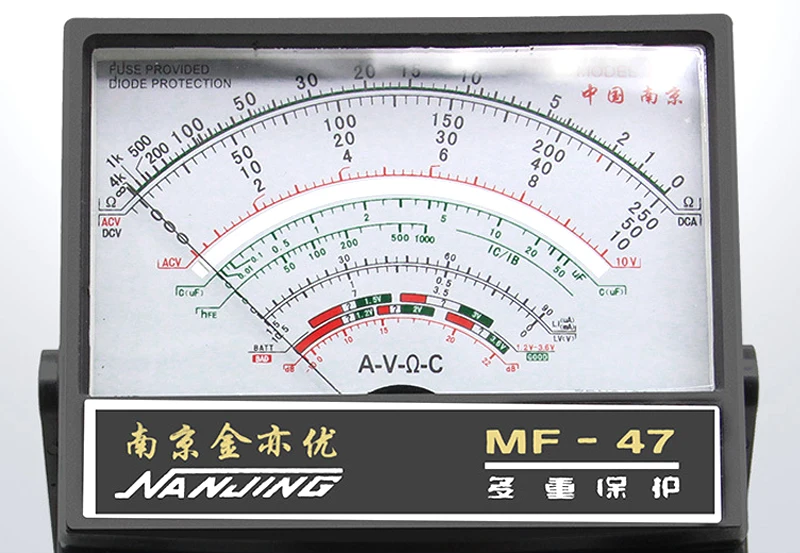 MF47 мультиметр DC/AC напряжение постоянного тока 10A тестер сопротивления измеритель емкости Аналоговый дисплей указатель метр 2500 В
