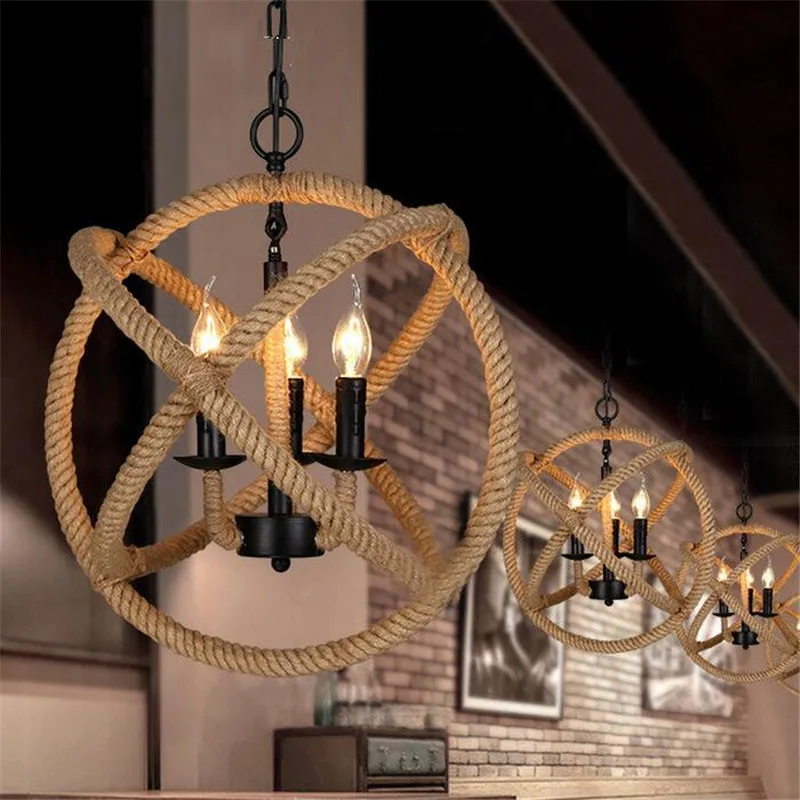

Nordic art simple iron hemp rope pendant lamp rustic industrial wind loft lamp chandelier for bar hotel cloth-shop studio cafe