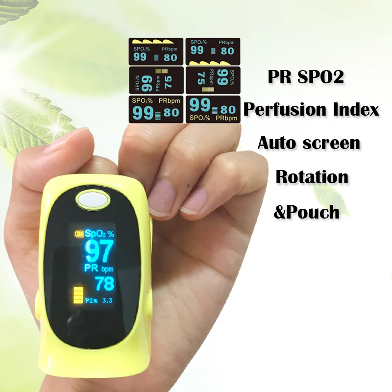 

&Pouch New Upgrade Finger Pulse Oximeter Portable Fingertip Pulse Oximeter Pulsoximeter SPO2 PR PI Auto-rotate Oximetro de dedo