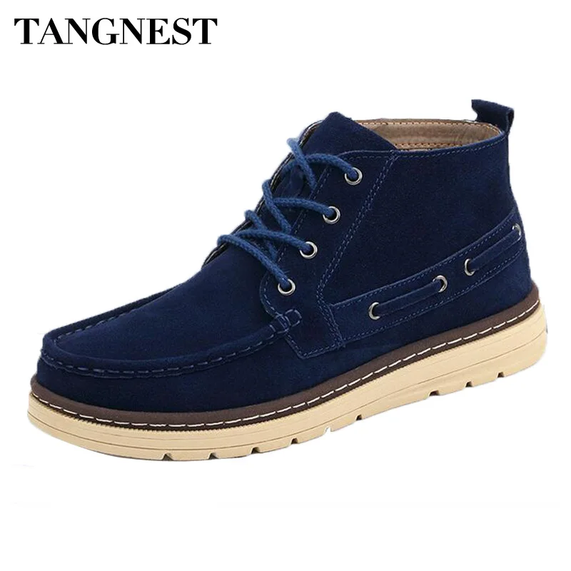 

Tangnest NEW British Style Men Ankle Boots Winter Warm Suede Leather Snow Boots Casual Plush Rubber Shoes Big Size 38~46