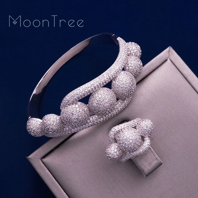 

MoonTree Luxury Ball Connected Full Mirco Paved Microl Zirconia Women Bracelet Bangle And Ring Set Jewelry Sets