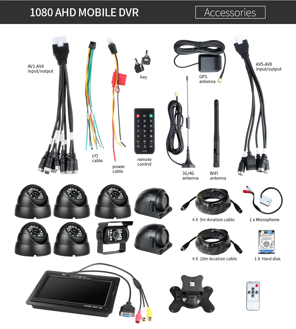 GISION 8CH 4G gps wifi HDD Mdvr комплект с 8 шт. CCTV камера, 7 дюймов VGA монитор для грузовика школьный автобус такси система безопасности транспортного средства