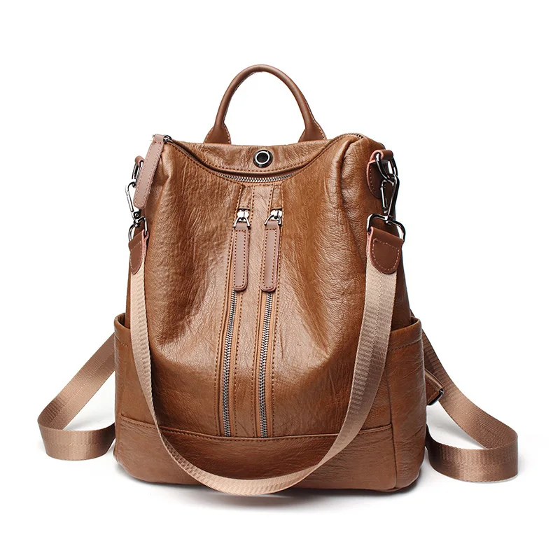

Women Backpack PU ZipperDesign Black Femme Female Backpack Fashion Multi-function backpack