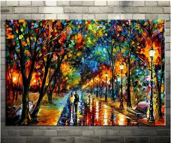 

100%Handmade Modern Palette Knife Park Street Oil Painting On Canvas Art Pictures For Room Decor Wall Paintings No Frame