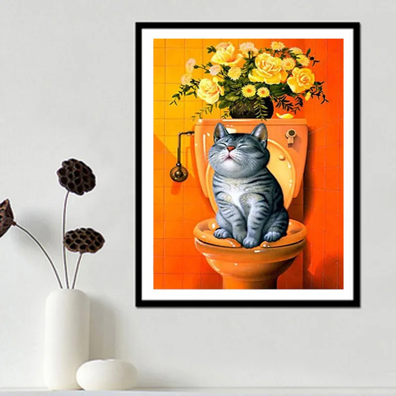 

5D DIY Diamond Cross Stitch Needlework Toilet Cat Crystal Embroidery Half Diamond Handicraft Decor Dropshipping FAS