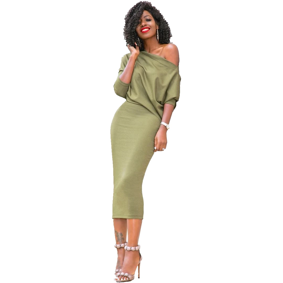 

Women Casual Off Shoulder Bandage Bodycon Batwing Long Sleeves Cocktail Party Dress