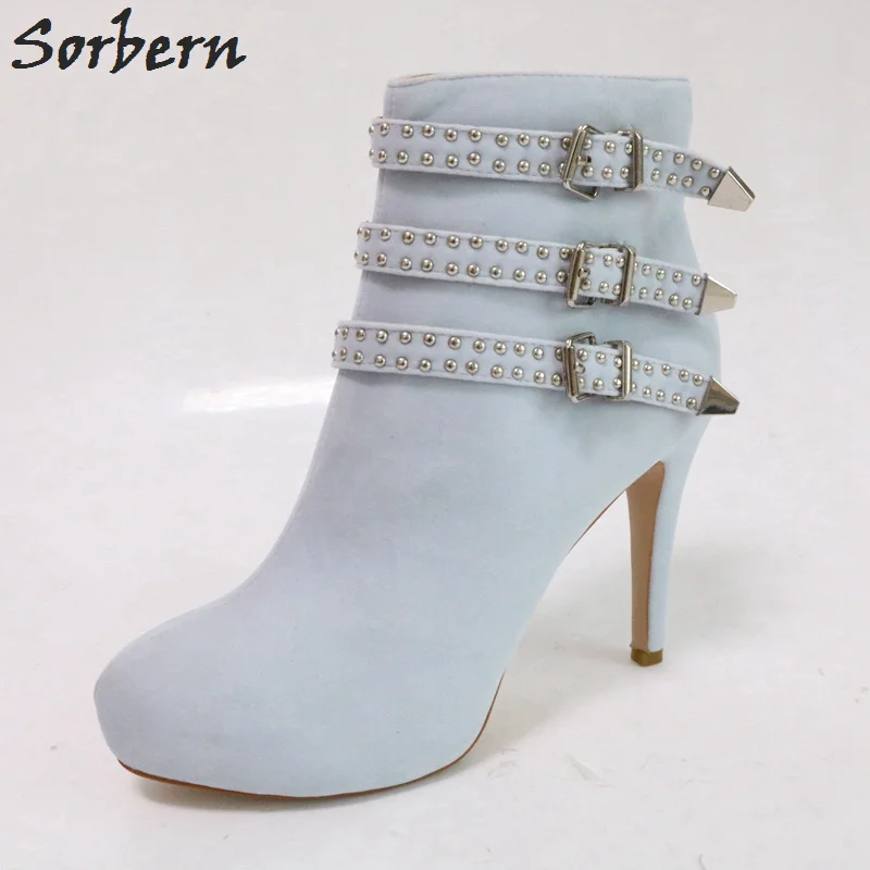 

Sorbern Light Blue Ankle Boots For Women High Heels Platform Shoes Woman Gothic Style Fashion Platform Boots Custom Colors New