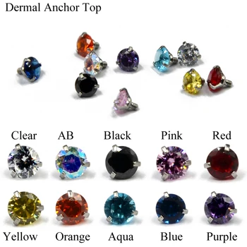 

10Pc Dermal Anchor Top piercing Body Jewelry Attachments-Jewelled Prong Set Round Zircon Micro Skin Diver Dermal Piercing