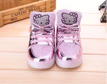 Kids sneakers hello kitty leisure lovely bowknot girl brand shoes spring autumn cartoon shoes 26–30 LED glow