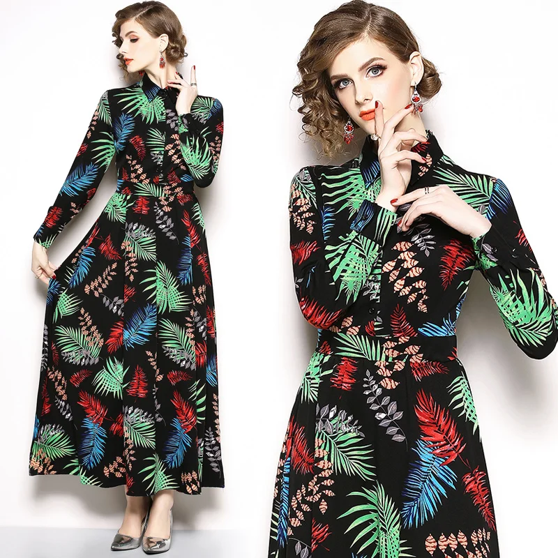 

Women's new slim slimming printed long-sleeved dress fashion temperament elegant party dress