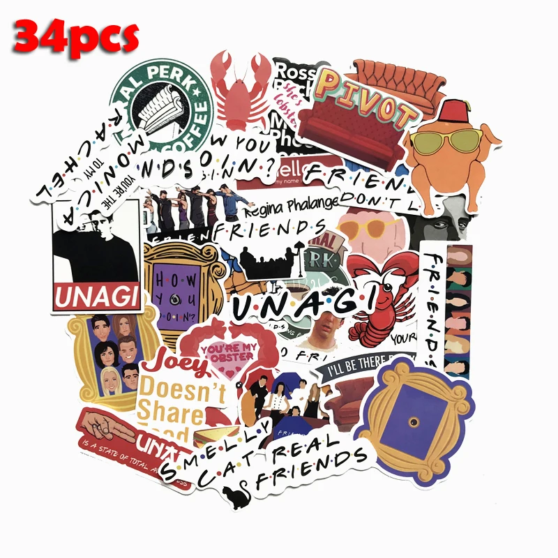 TD ZW 34 قطعة/الوحدة الأمريكية التلفزيون الأصدقاء ملصق مضحك شعار صائق لأجهزة الكمبيوتر المحمول سيارة لوح التزلج الدراجة الثلاجة الغيتار الكلاس...