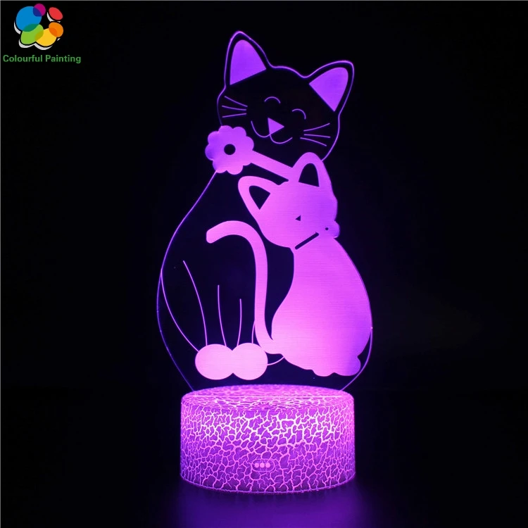 

Remote Control Animal Cat Mouse 3D Light LED Crack Base Illusion Night Light 7 Colors Lamp 3AA Battery Powered USB Lamp Gift 3
