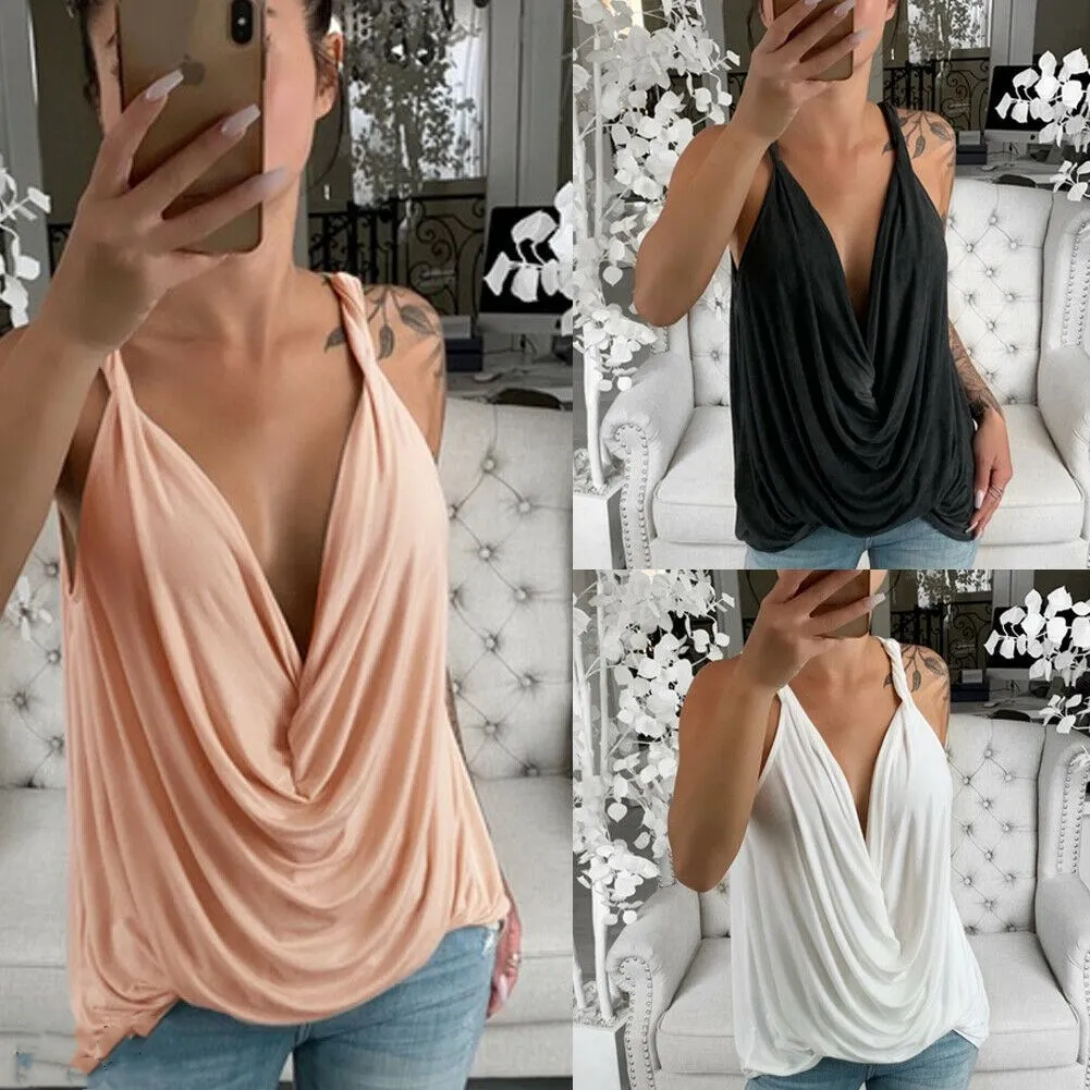 

New Style Women Camis Sleeveless Loose Camisole Casual V-Neck Tank Spaghetti Tops Deep V Neck Pure Color Fashion Hot 2019
