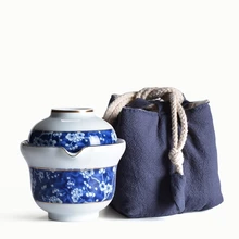 Розовый бело-голубой фарфоровый портативный чайный сервиз, керамические китайские чайники для путешествий, чайная чашка кунг-фу и блюдце, чайный чайник