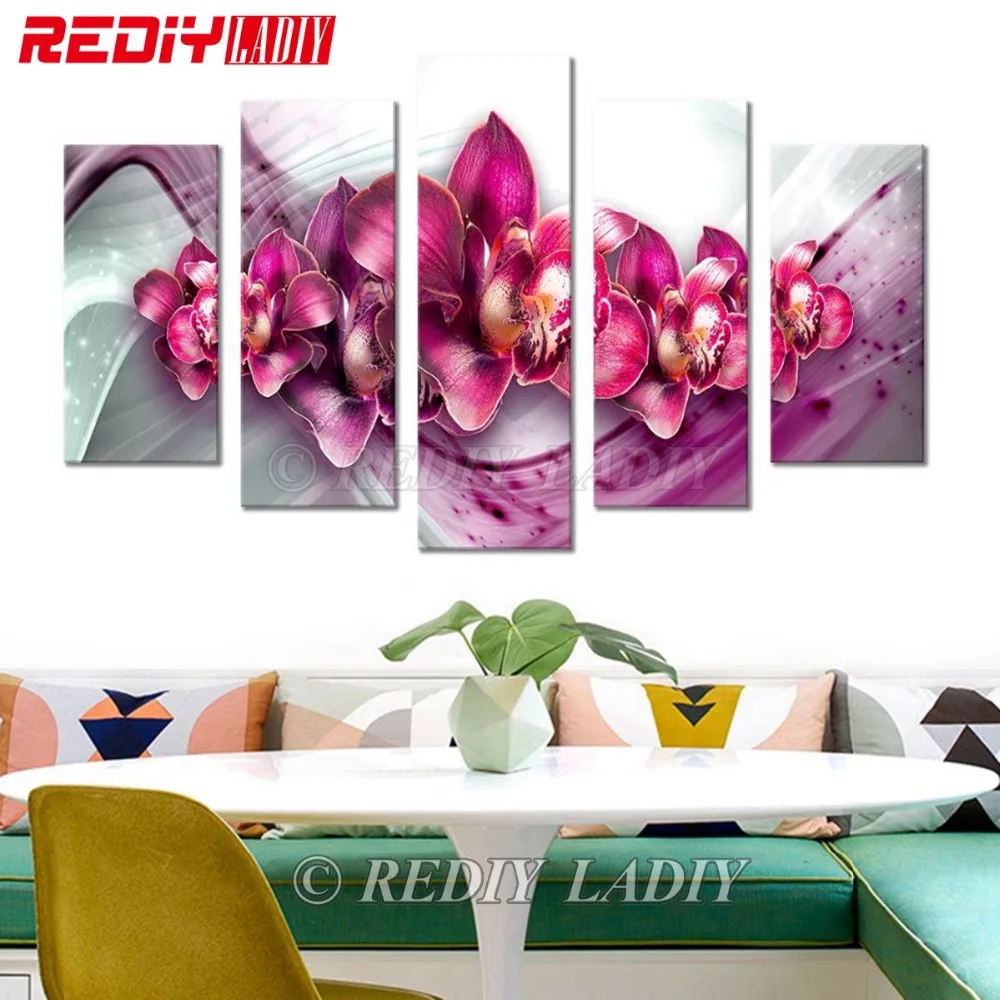 

Diamond Painting Triptych Pink Orchid 5D Diamond Embroidery Multi Pictures Rhinestones Cross Stitch Modular Wall Arts Home Decor