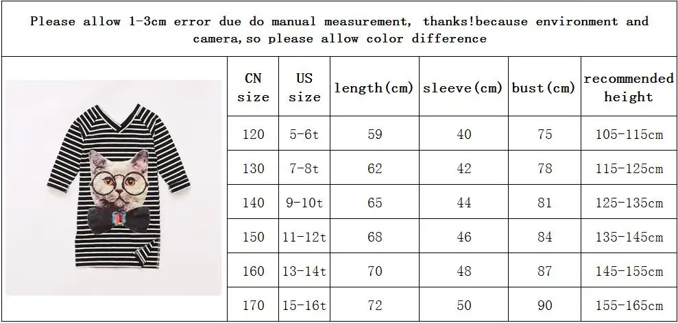 Новинка; хлопковая футболка в полоску с длинными рукавами для девочек; От 5 до 16 лет футболки для больших девочек; Детские футболки с круглым вырезом; Детские футболки; топы с рисунком кота для девочек