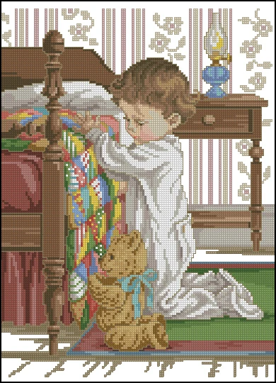 Beau Kit De Points De Croix Comptes Priere Pour Le Coucher Meilleurs Amis Bebe Garcon Et Ours En Peluche Au Lit Chambre A Coucher Aliexpress